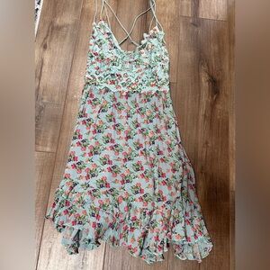 Intimately Free People Adella Mini Slip Dress Large Blue Floral Ruffle